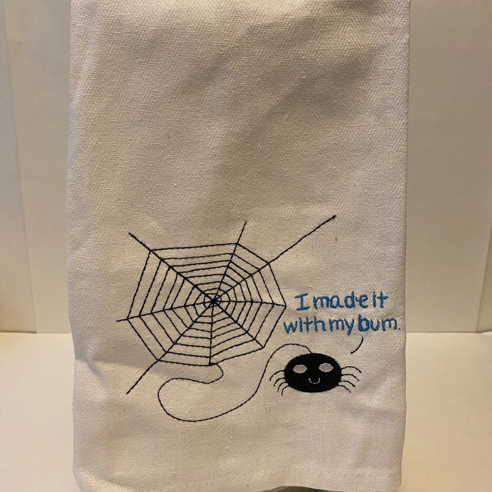 White Kitchen Towel with Spider Web Design